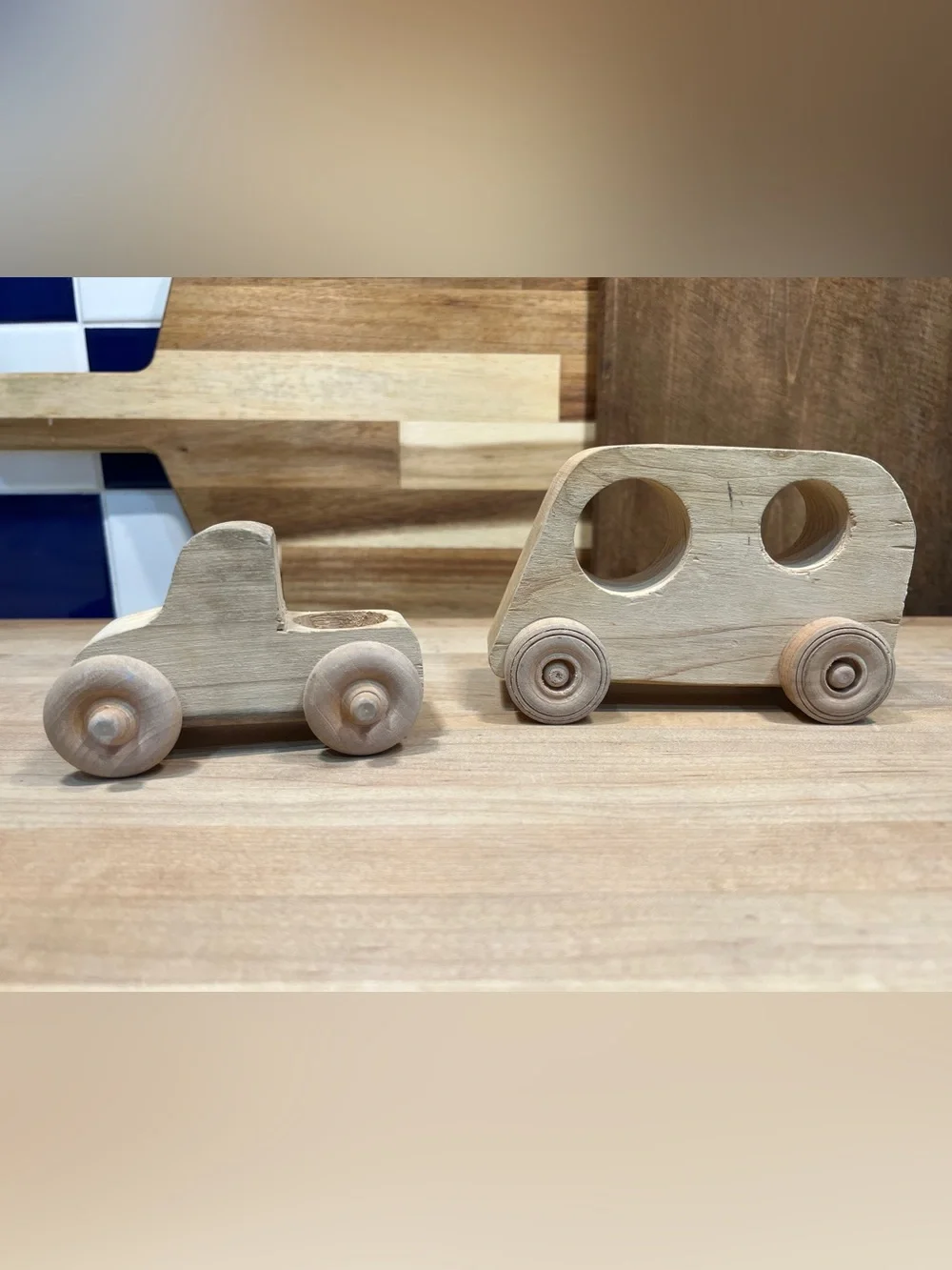 Handmade Natural Wood Kids Toy Vehicles - Set of Two